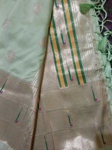 New Elegant Pastel Green Silk Blend Saree