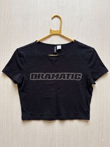 Black Crop Top "DRAMATIC" Rhinestone