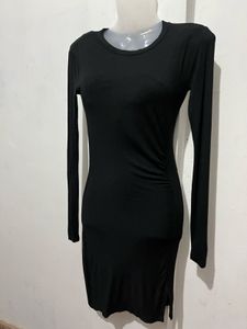 Black Long Sleeve Ruched Dress
