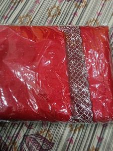 Stunning Red Embellished Net Saree with ready made