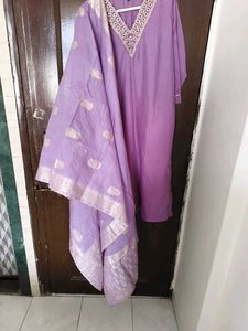 Beautiful Lavender Kurta with Embroidered Neckline