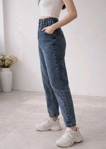“Trendy High Waist Blue Denim Jeans – Brand New