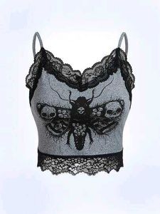 Gothic Moth Lace Trim Cami Top