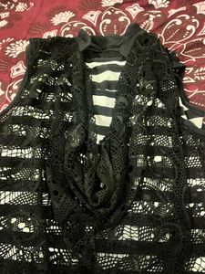 Black Lace Overlay Sleeveless Top