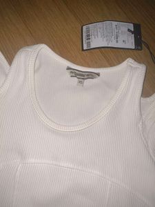 White Cold Shoulder Ribbed Top