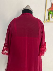 Elegant Burgundy Lace Nightgown Set