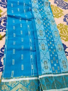 Elegant Blue tant Saree with Gold Border