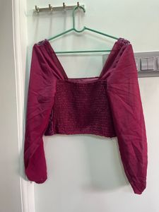 Burgundy Crocheted Crop Blouse