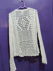 Chic Crochet White Cardigan