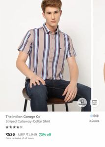 Men's Striped Short Sleeve Button-Up Shirt