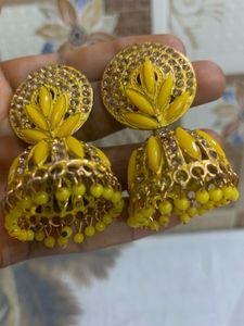 Yellow Jhumka Earrings