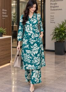 Green Floral Print Kurta