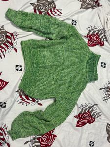 savana  Green Knit Cropped Sweater