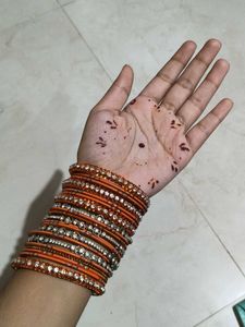 Sparkling Orange &amp; Crystal Bangles Set