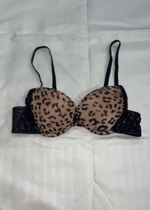 GUESS Leopard Print Bra with Lace Details