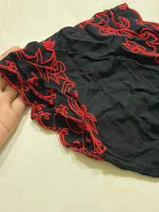 Black Asymmetrical Kurta with Red Embroidery