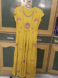 Yellow floral  Embroidered Kurta/dress
