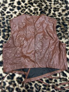 Brown Faux Leather Wrap Vest
