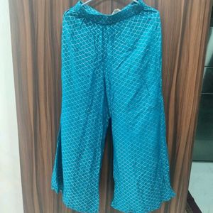 Is*itva Teal Blue Silver Foil Print Palazzos