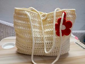 Crochet Tote Bag with Flower
