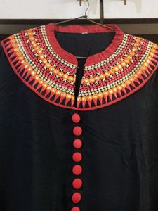 Embroidered Collar Button-Down Kurti