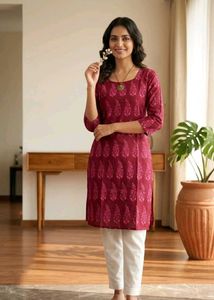 Maroon Printed Kurta