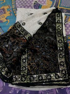 White &amp; Black Designer Saree
