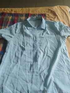 Light Blue Lace Trim Blouse