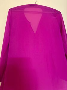 Hot Pink Pleated Button-Up Blouse