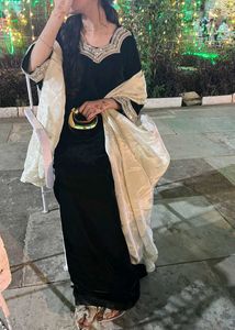 Black Velvet kaftan set with Neck hand work lace