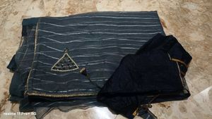 Elegant Grey Saree with Silver Stripes