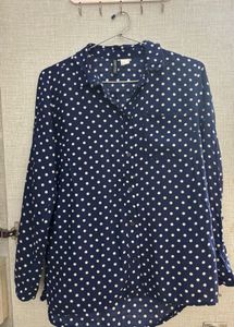 H&amp;M Navy Polka Dot Button-Up Shirt