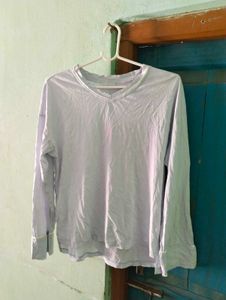 Length 25half,Light Purple Long Sleeve V-Neck Top