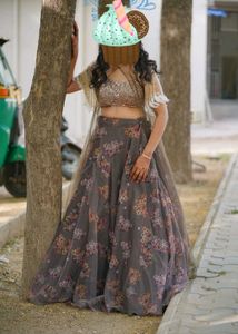 Sparkling Sequin Blouse with Floral Lehenga