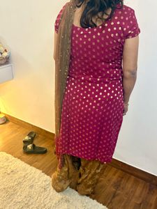 Maroon &amp; Gold Embellished Salwar Suit