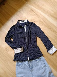 Stylish Navy Polka Dot Shirt