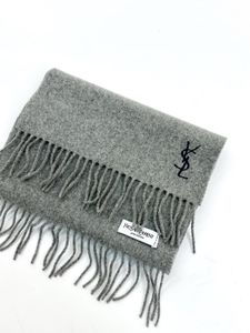 YSL Silver Grey Logo Embroidered Wool X Cashmere