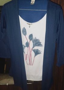 Stylish Blue &amp; White Floral Print Top