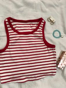 Pink and white stretchable tank top