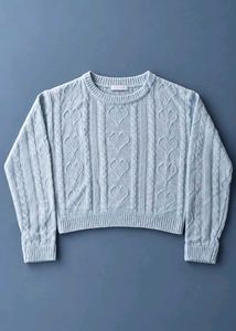 POWDER BLUE HEART &amp; CABLE-KNIT CROPPED SWEATER