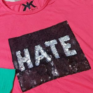 Kook n keech branded new Sequinns pink tshirt size medium