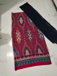 Vibrant Geometric Print kurta fabric with lace