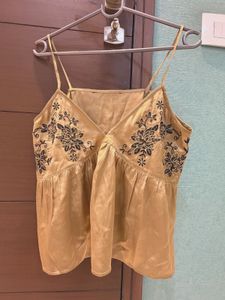 Embroidered Satin Camisole Top