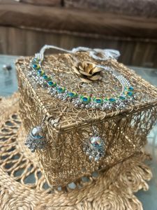 Peacock Feather Necklace &amp; Earrings Set