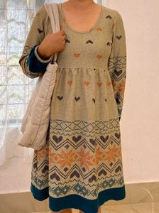 Cozy Knit Dress with Heart Pattern