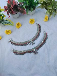 Intricate Anklets with Red Beads