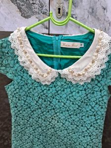 Elegant Lace Dress with Pearl Collar