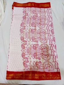 Red &amp; White South Cotton Saree