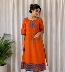 Orange Embroidered Kurta