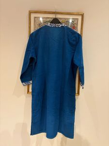 Blue Embroidered Corduroy Kurta